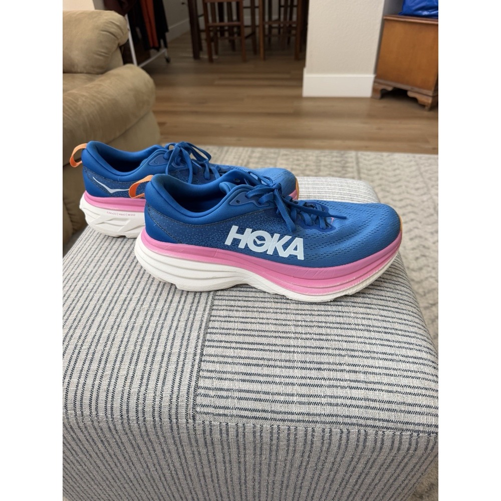 HOKA Bondi 8 Womens 11B Coastal Sky Blue Pink Running Shoes 1127952-CSAA - Picture 6 of 12